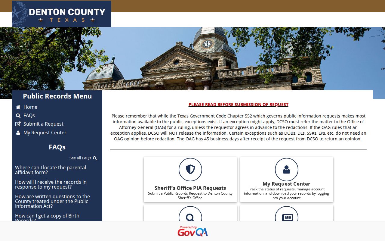 Denton County booking record request portal