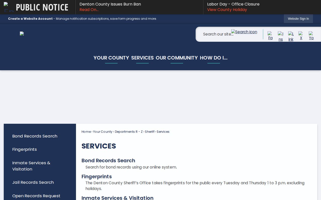 Denton County jail roster and bond-record official services page