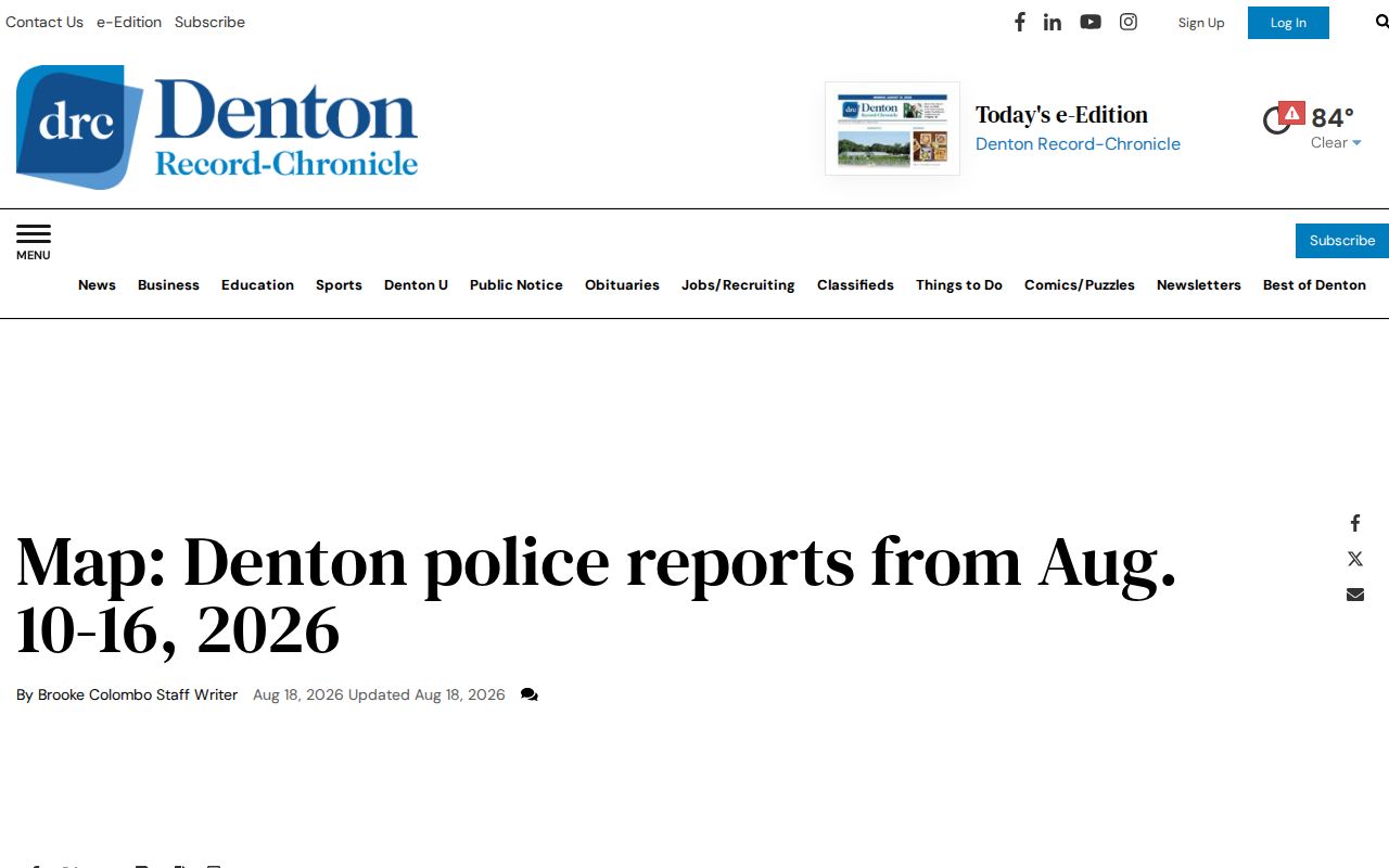 Denton County crime news weekly blotter interface